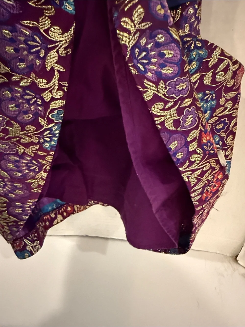 American Girl Purple Floral Brocade Dress with Blue Waist Sash (sz 8)